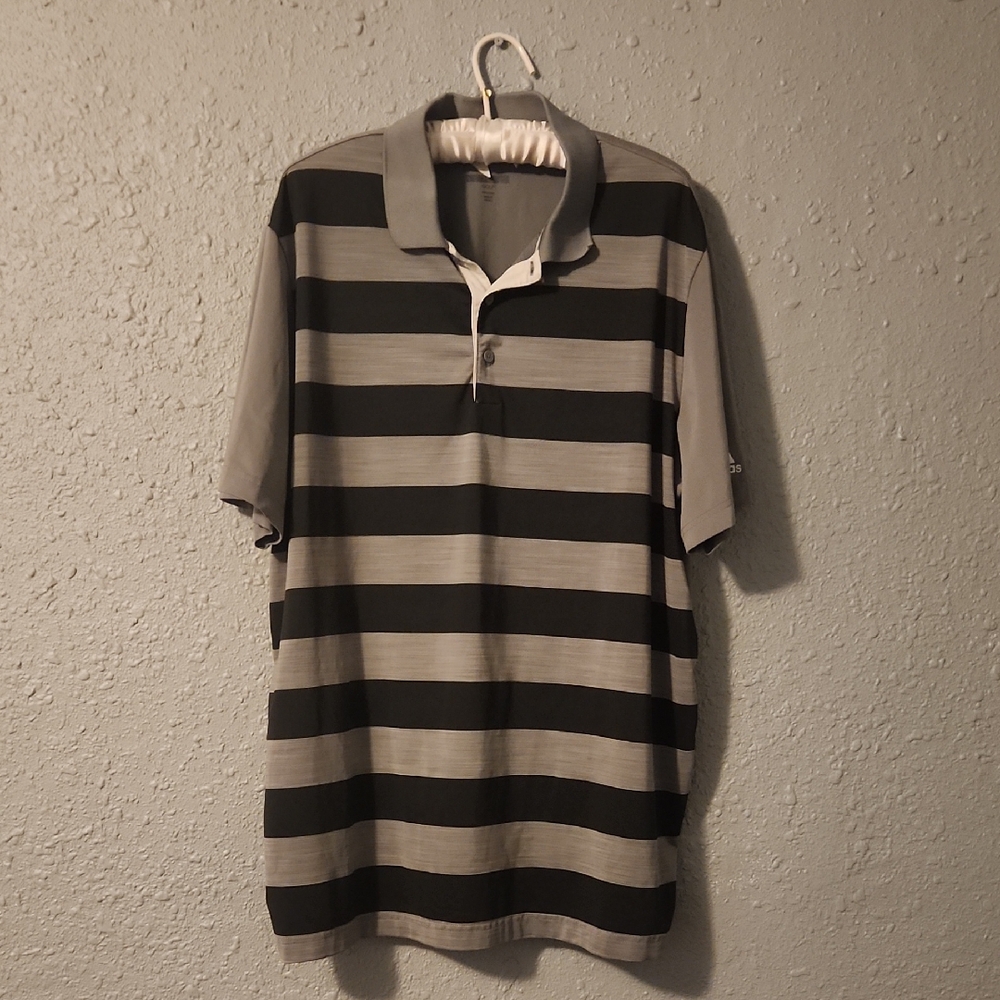 adidas Men's Polo Shirt - Black and Gray Stripes